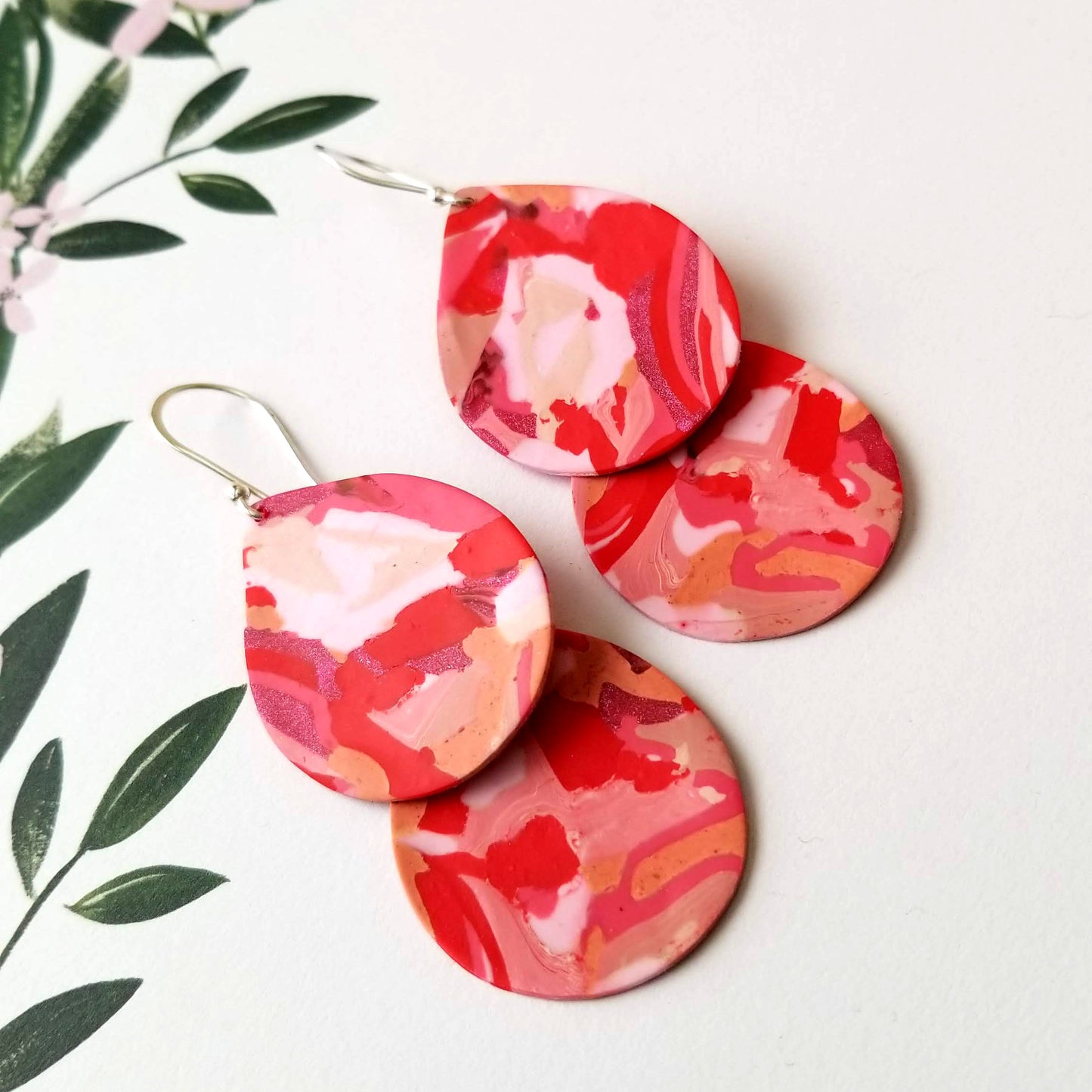 Pink Double Camo Drop Dangles