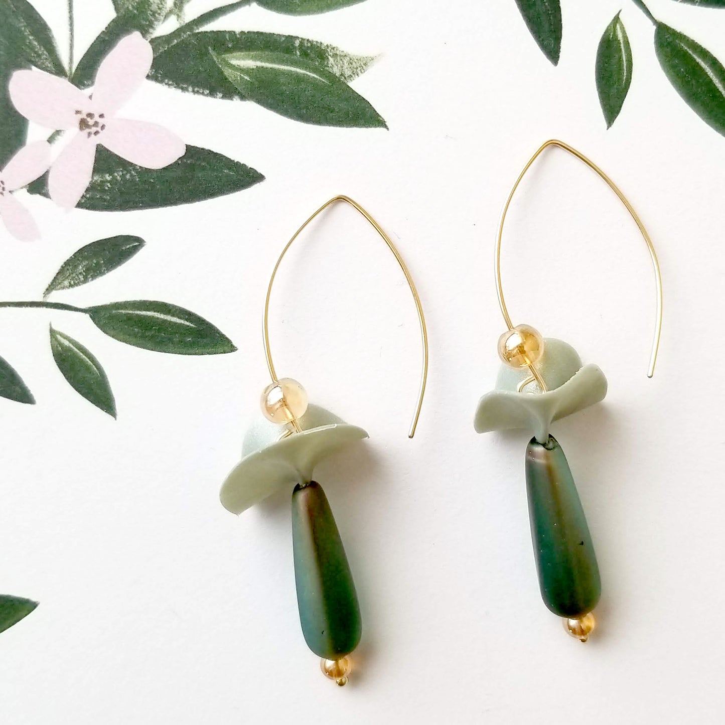 Green Ballerina Dangles with Bead Drops
