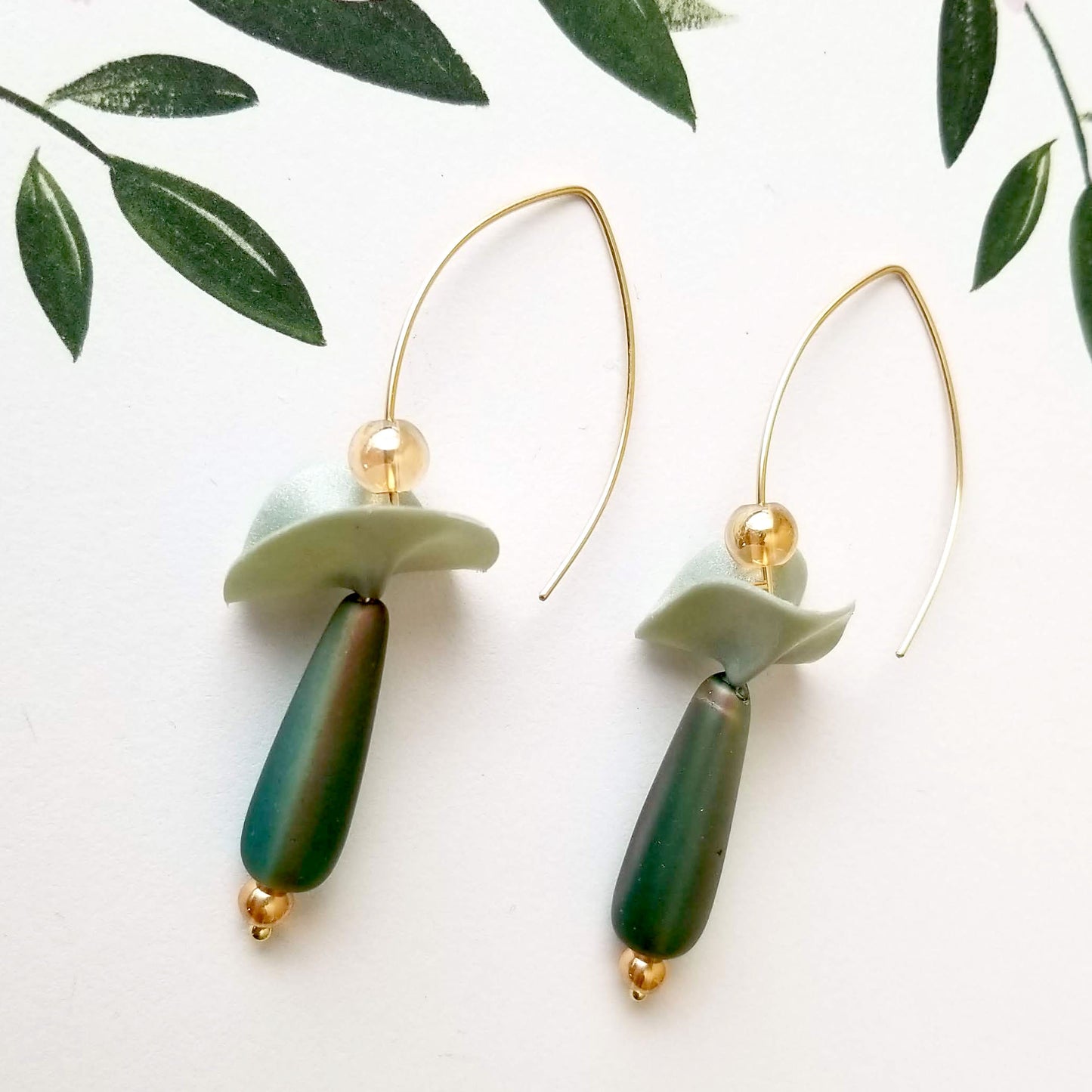Green Ballerina Dangles with Bead Drops
