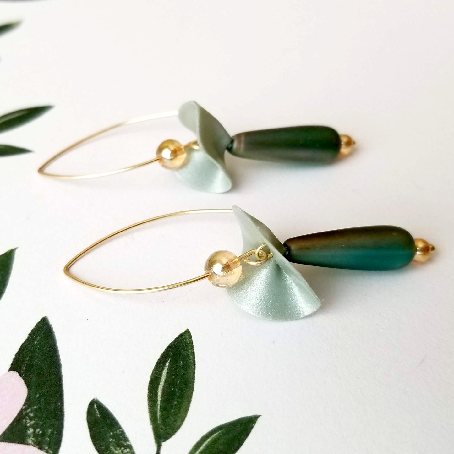 Green Ballerina Dangles with Bead Drops