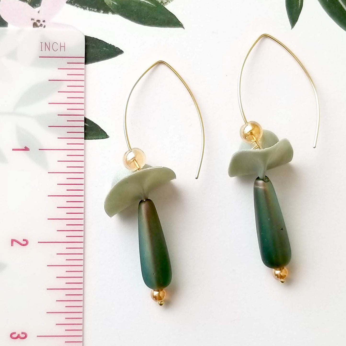 Green Ballerina Dangles with Bead Drops