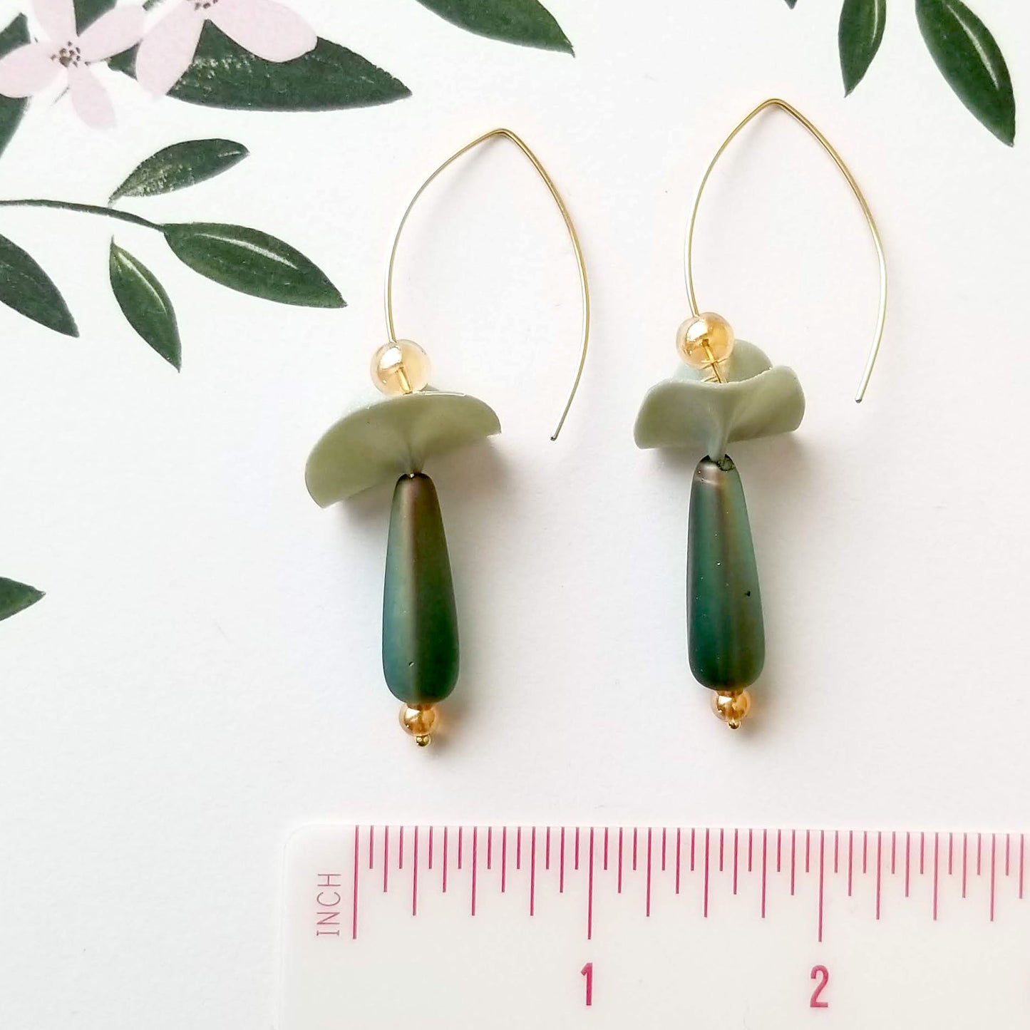 Green Ballerina Dangles with Bead Drops