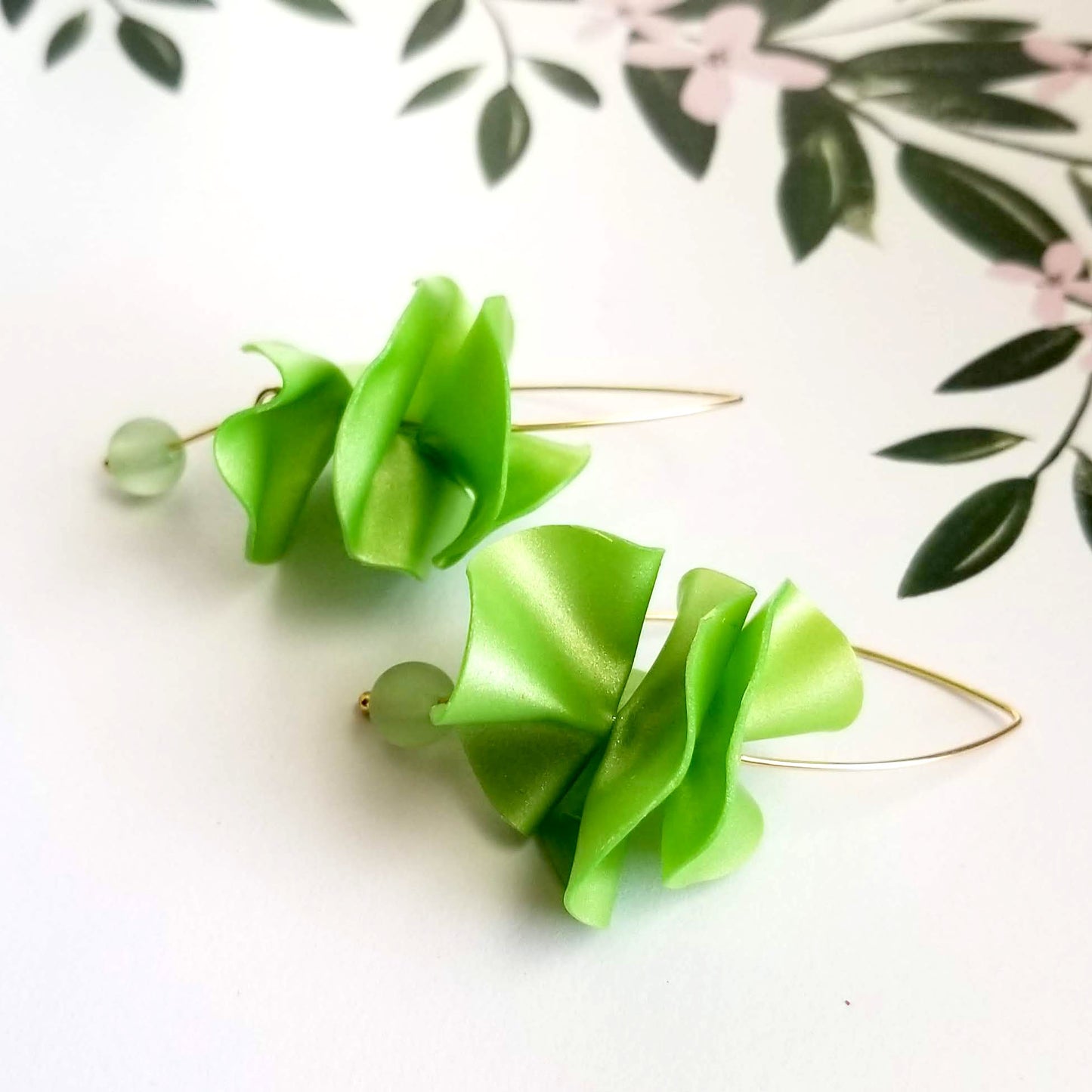 Green on Gold Flamenco Ruffle Drops