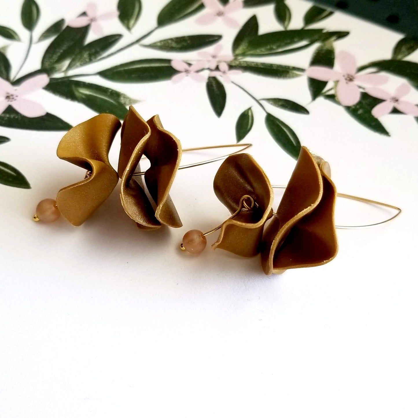 Brown on Gold Flamenco Ruffle Drops