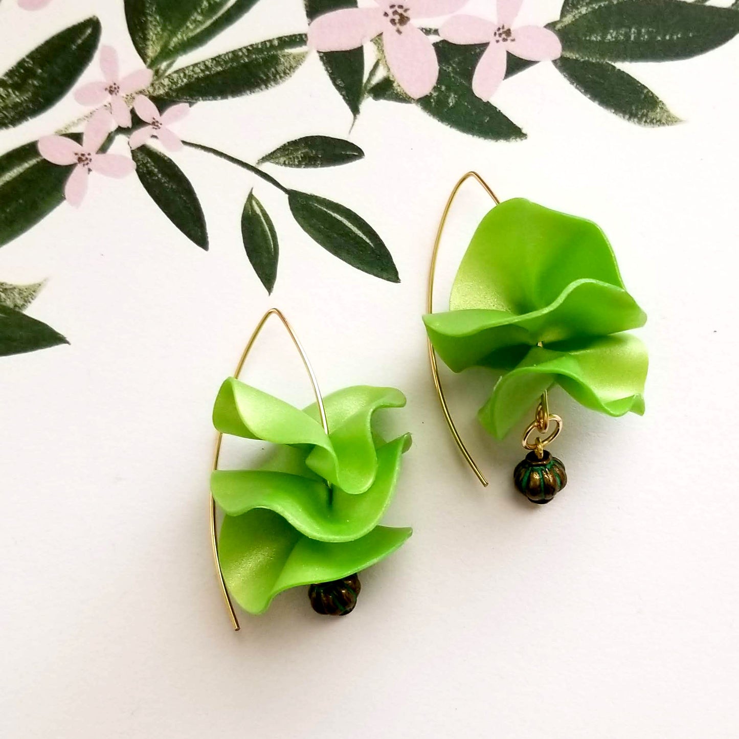 Green on Gold Flamenco Ruffle Drops II