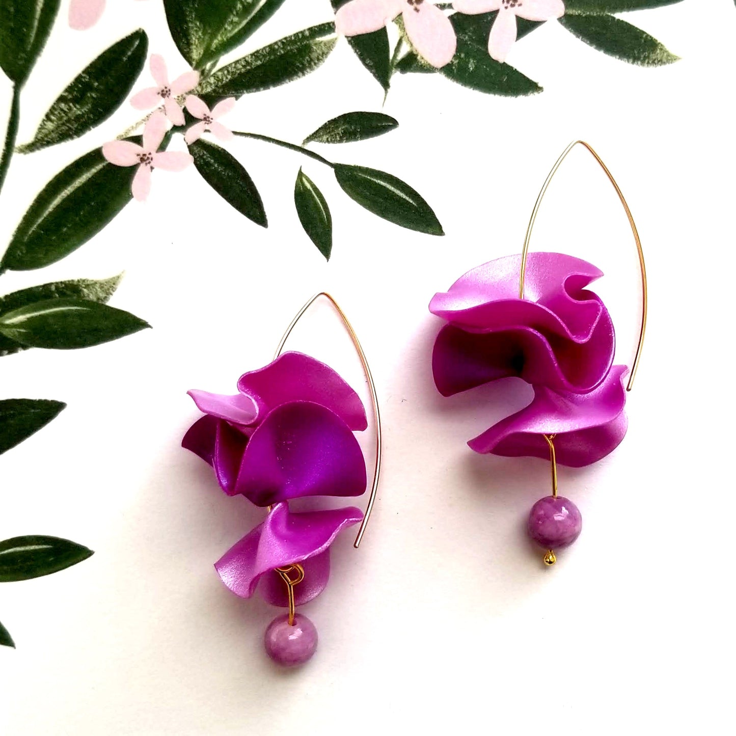 Pink & Purple on Gold Flamenco Ruffle Drops