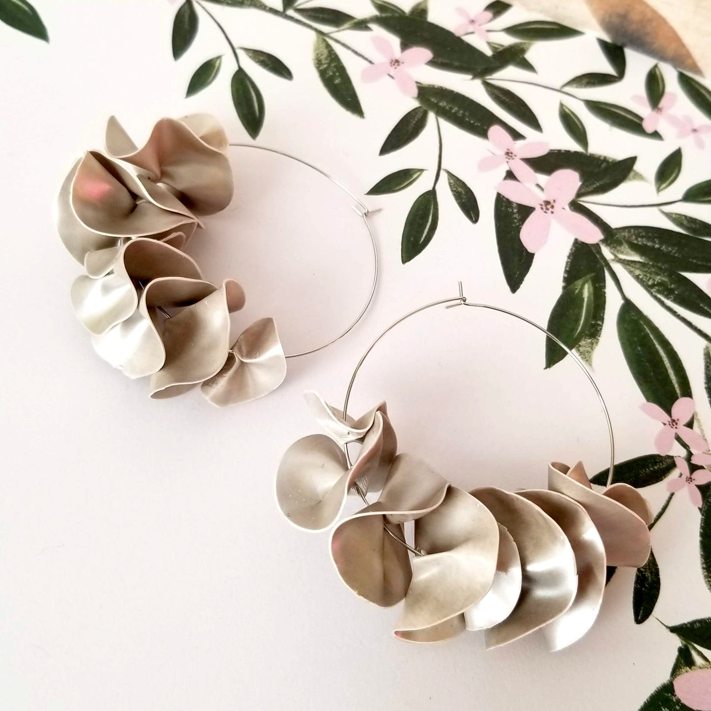 Powdered Silver Large Flamenco Ruffle Hoops