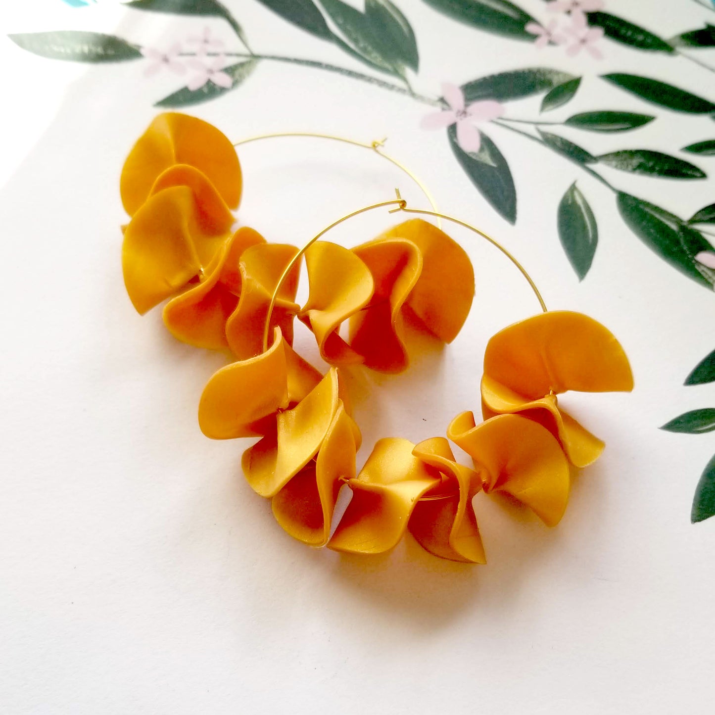 Golden Large Flamenco Ruffle Hoops