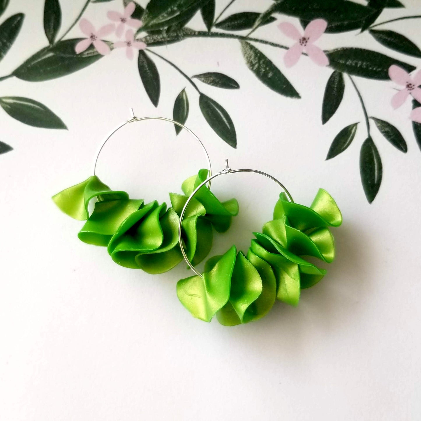 Metallic Green Medium Flamenco Ruffle Hoops