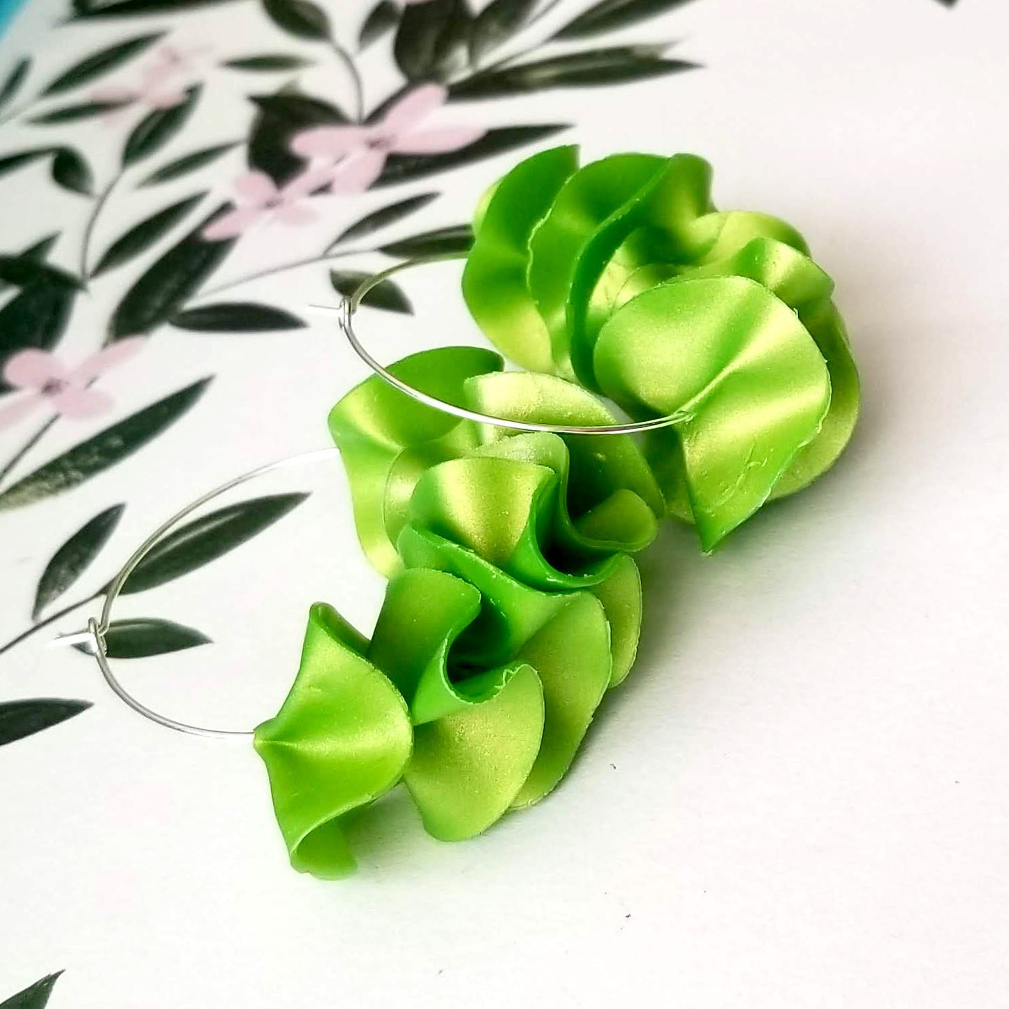 Metallic Green Medium Flamenco Ruffle Hoops