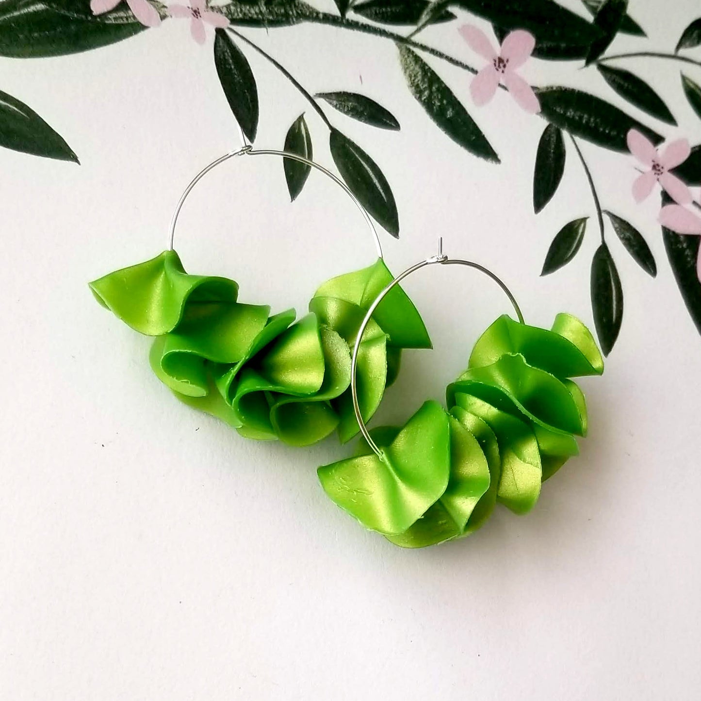 Metallic Green Medium Flamenco Ruffle Hoops