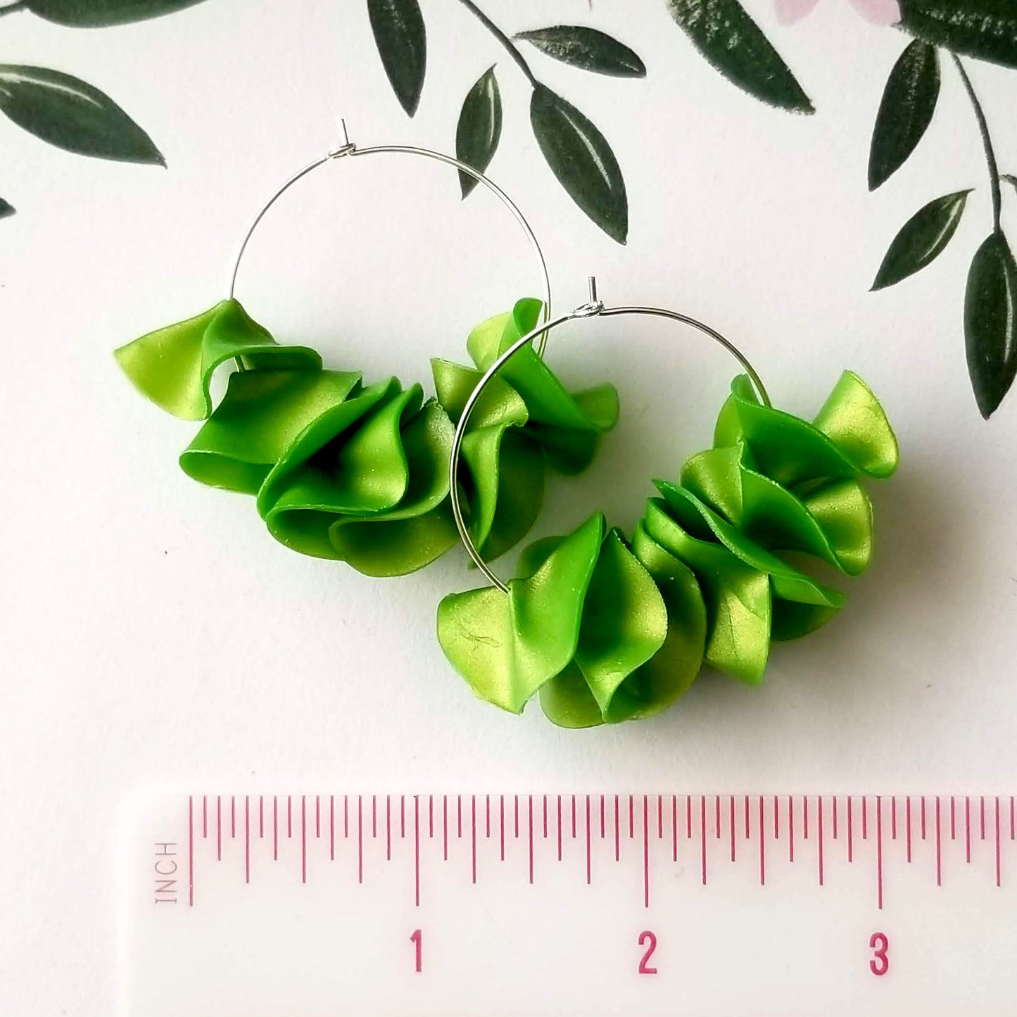 Metallic Green Medium Flamenco Ruffle Hoops