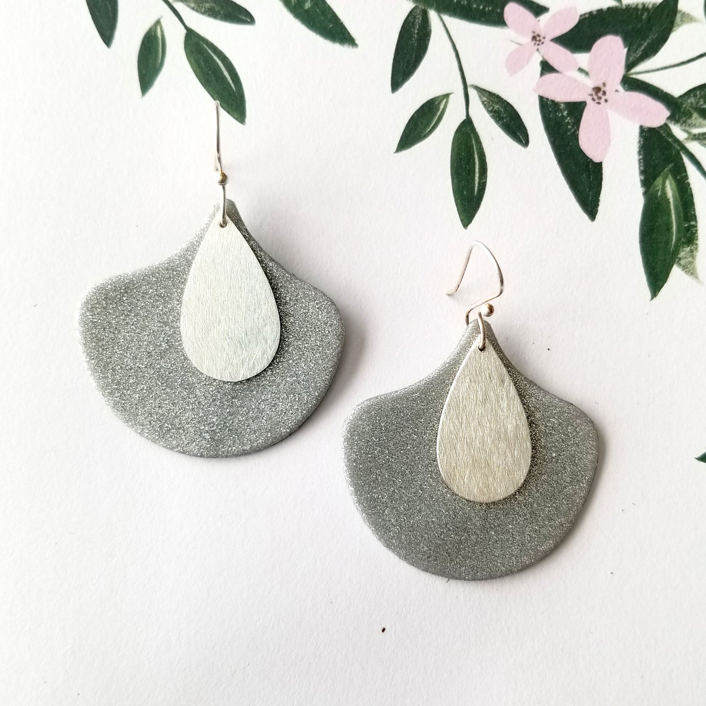 Gray/Silver Glittery Pears Dangles