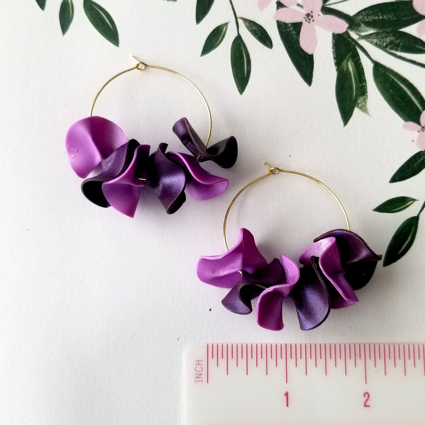 Purple Medium Flamenco Ruffle Hoops