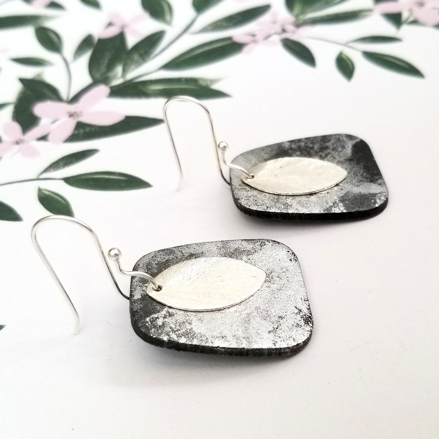 Boxy Moon Ink Silver Dangles