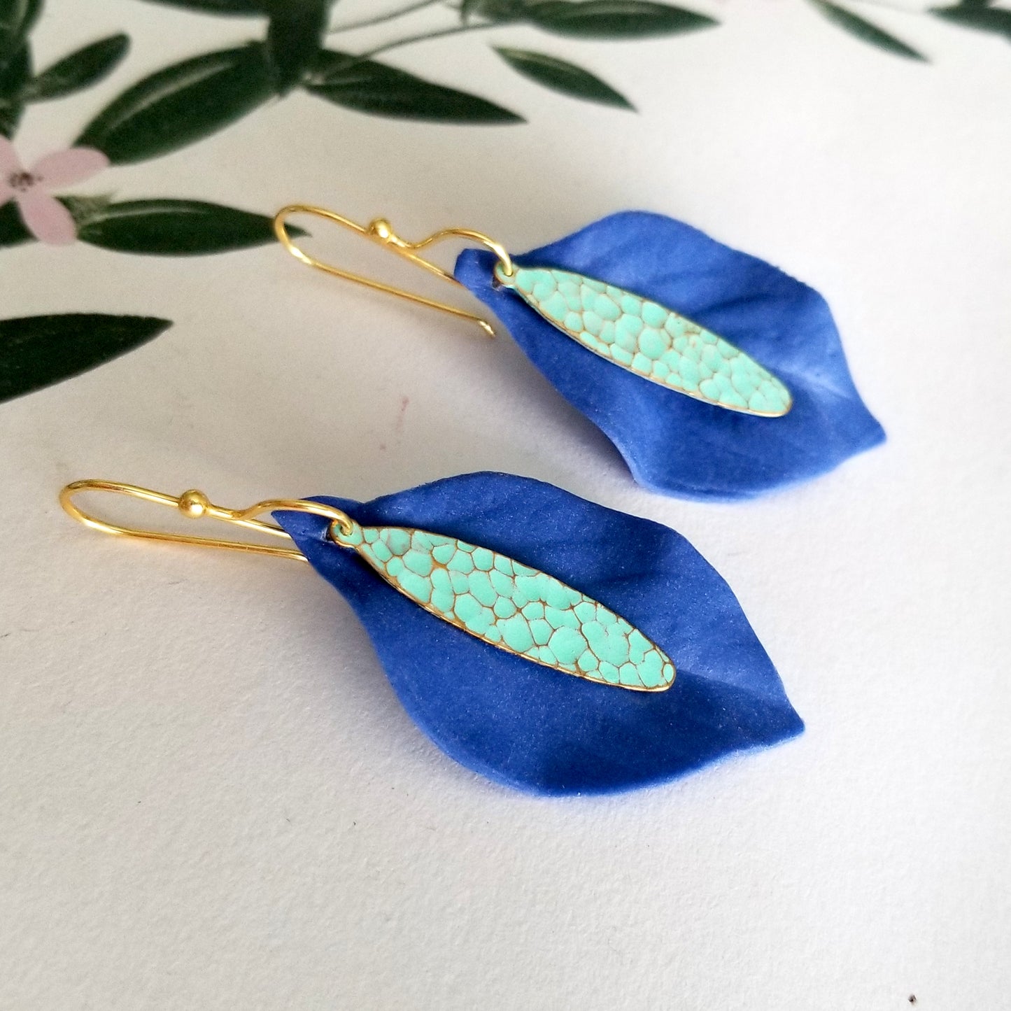 Alina Blue & Teal Leaf Dangles