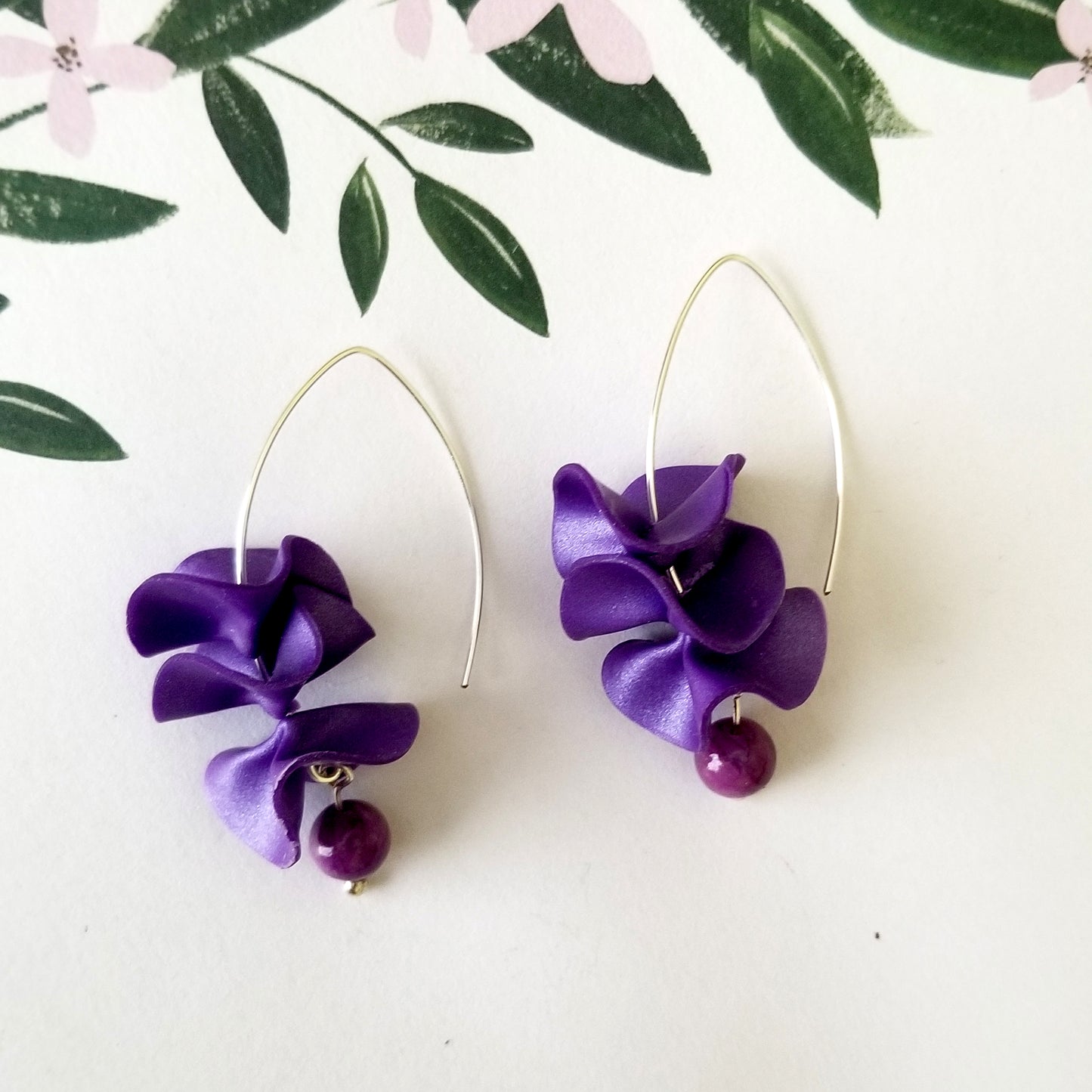 Dark Purple on Silver Flamenco Ruffle Drops