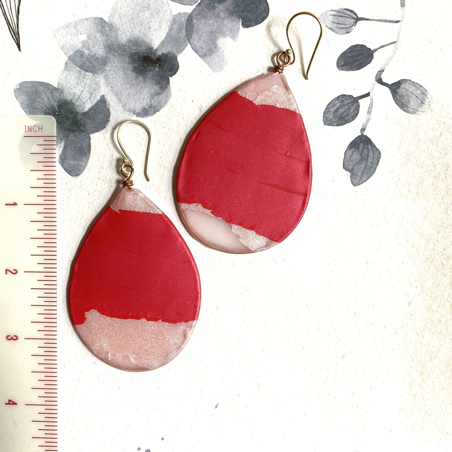 Red & Pink Brush Stroke Drop Dangles