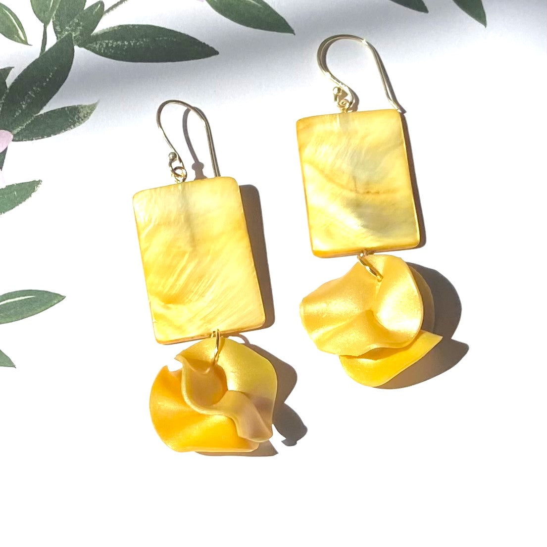 Yellow Shell Ruffle Dangles