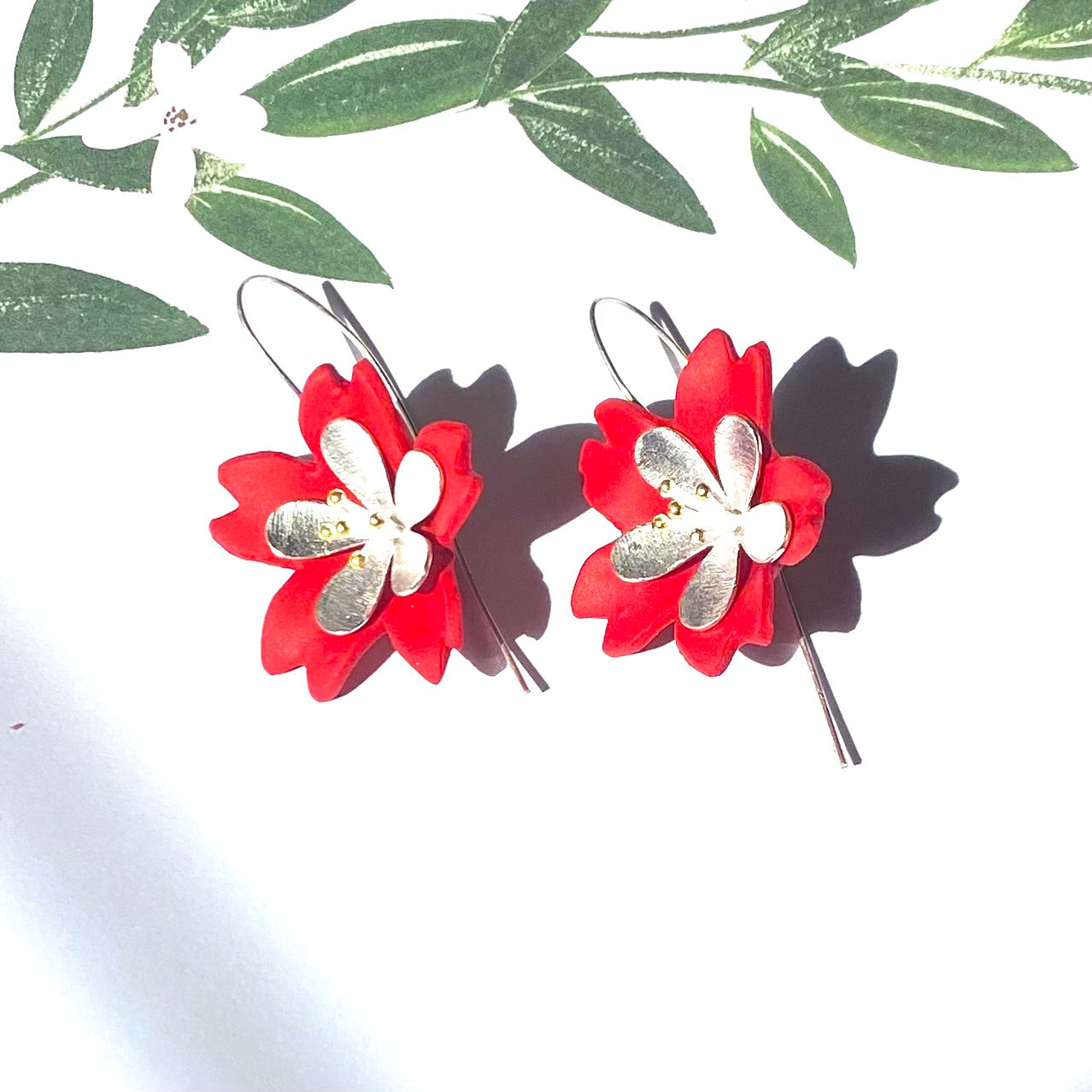 Red Flowery Branch with Silver Drops