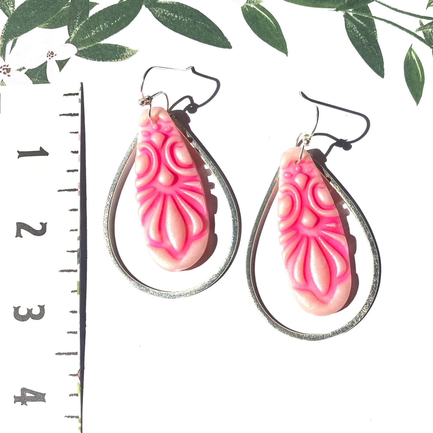 Pink BoHo Drop in Silver Dangles