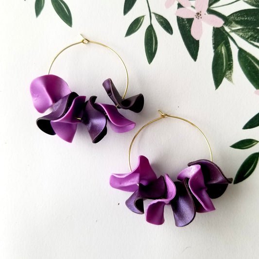 Purple Medium Flamenco Ruffle Hoops